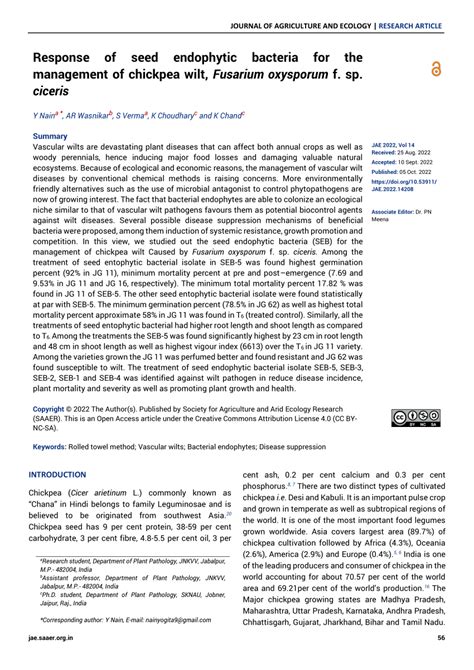 Pdf Response Of Seed Endophytic Bacteria For The Management Of