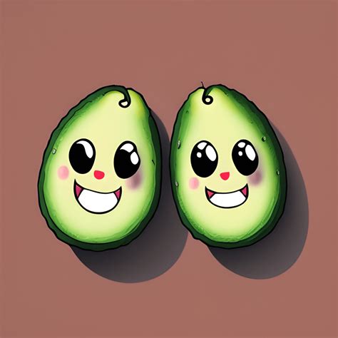 2 Cute Happy Avocados Cartoon Hyper Realistic Illustration · Creative