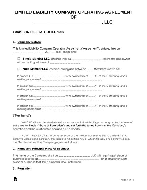 Free Illinois Llc Operating Agreements Pdf Word Eforms