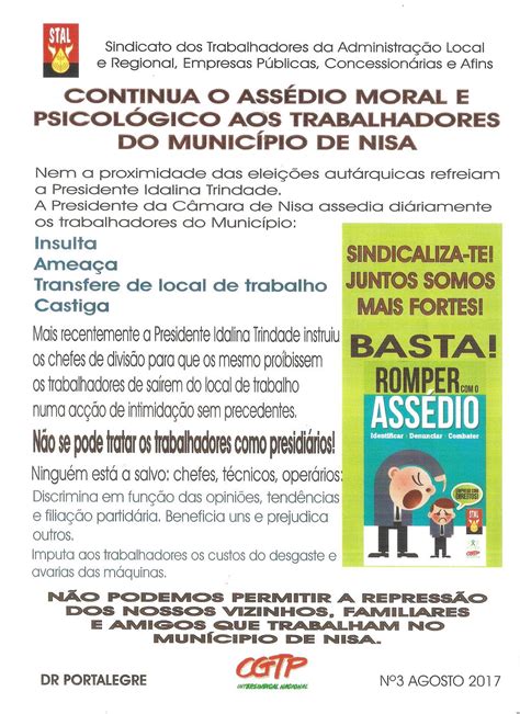 Jornal de Nisa MUNICÍPIO DE NISA Assédio moral e psicológico continua