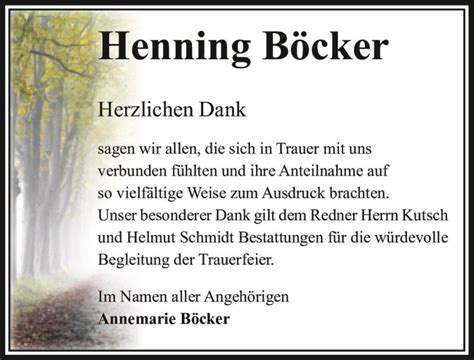 Traueranzeigen von Henning Böcker abschied nehmen de