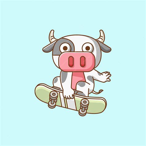 Premium Vector Cute Cow Playing Skateboard Animal Kawaii Chibi