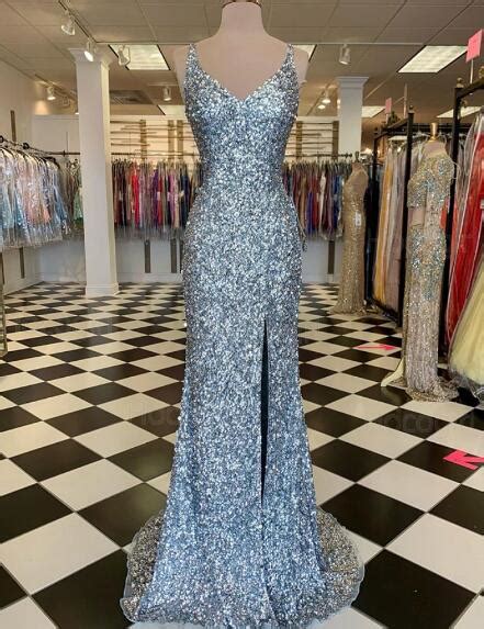 Mermaid V Neck Silver Sequin Prom Dress With Slit On Storenvy