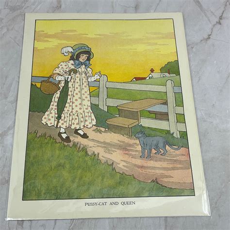 Pussy Cat And Queen Mother Goose Nursery Rhyme Vintage Print Fisher