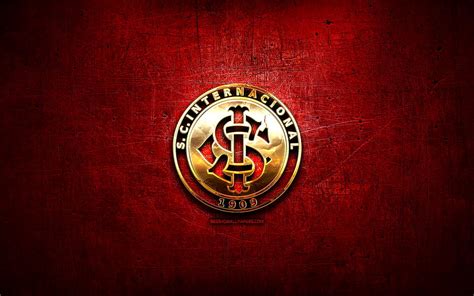 Internacional Fc Golden Logo Brazilian Seria A Red Metal Background