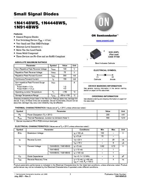 1n4148ws On Semiconductor Diodes Hoja De Datos Ficha Técnica