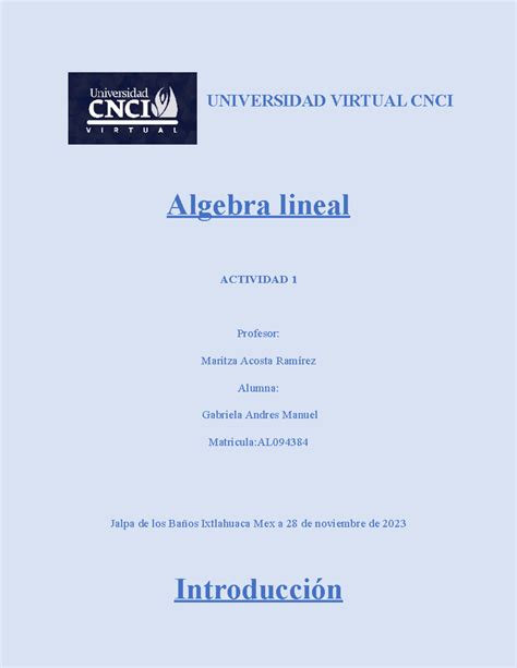 Algebra Lineal Actividad Universidad Virtual Cnci Algebra Lineal