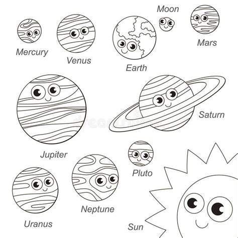 Sistema Solar Lindo Del Planeta De Sistem La Colección De Plantilla Del Libro De Colorear El