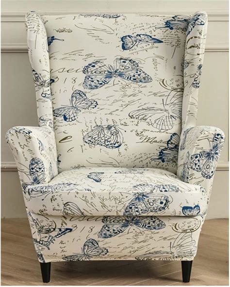 Piece Stretch Wingback Chair Cover Printed Wing Chair Slipcovers