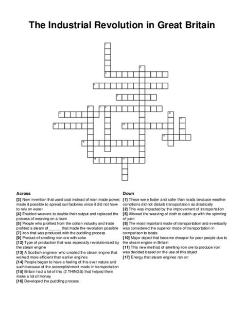 The Industrial Revolution In Great Britain Crossword Puzzle