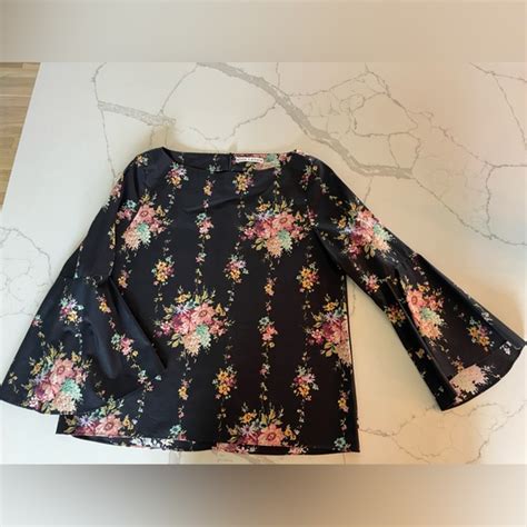 Tops Alice Olivia Black Floral Bell Print Top S Poshmark