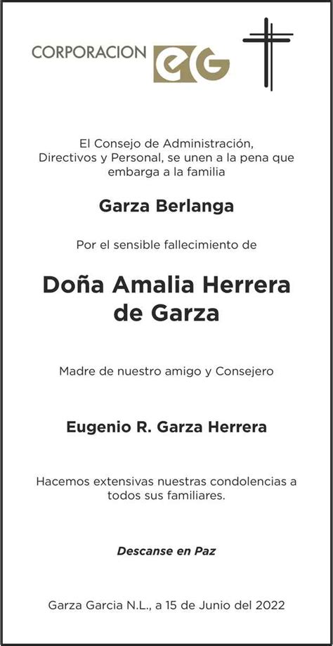 Sra Amalia Herrera De Garza Obituario Esquela