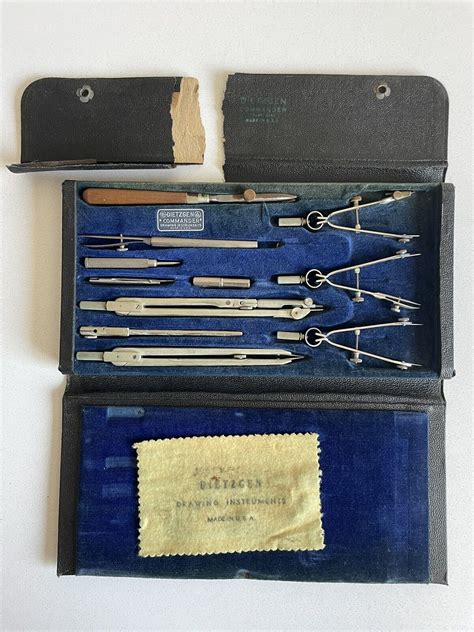 Vintage Dietzgen Commander Drawing Instruments Drafting Set Case Made