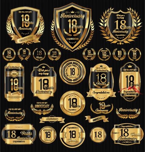 Collection Of Golden Anniversary Badge And Labels Vector Image