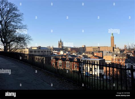 The city of Norwich, Norfolk, UK, view from Norwich Castle with a skyline which includes City ...