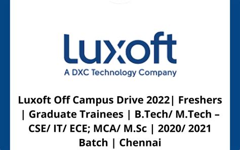 Luxoft Off Campus Drive 2022 Freshers Graduate Trainees B Tech M