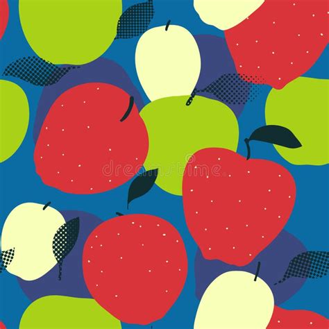 Apple Fruits Seamless Pattern Red Green And Golden Apples Stock