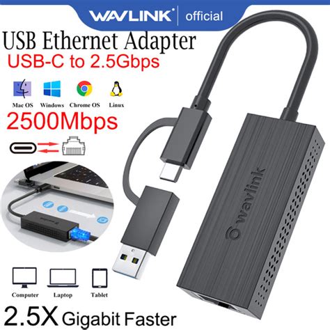 WAVLINK USB C And USB A To 2 5G Gigabit Ethernet Adapter Portable 2 In