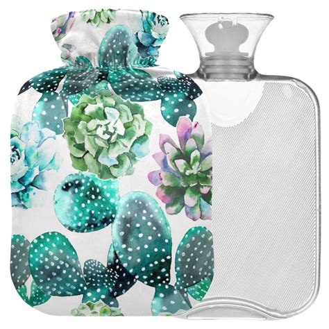 Naanle Succulent Cactus Hot Water Bottle With Cover L For Menstrual Cramps Pain Relief