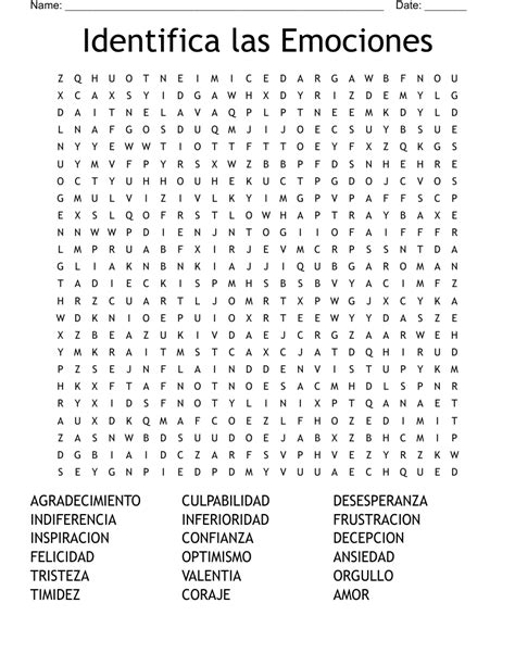 Identifica Las Emociones Word Search Wordmint