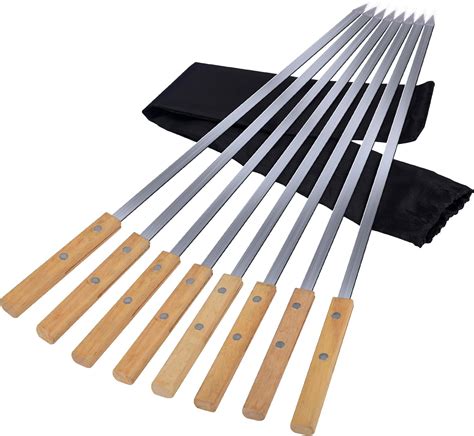 KEYIDO 55cm Turkish Adana Flat Kebab Skewers With Beech Wood Handles