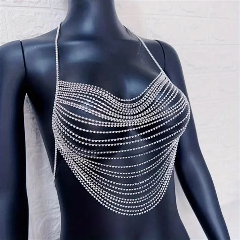 Bling Bling Rhinestones Necklace Chest Chain Summer Beach Bikini Sexy