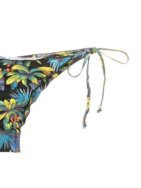 Amir Slama Tropical Print Ruffle Triangle Bikini Black FARFETCH