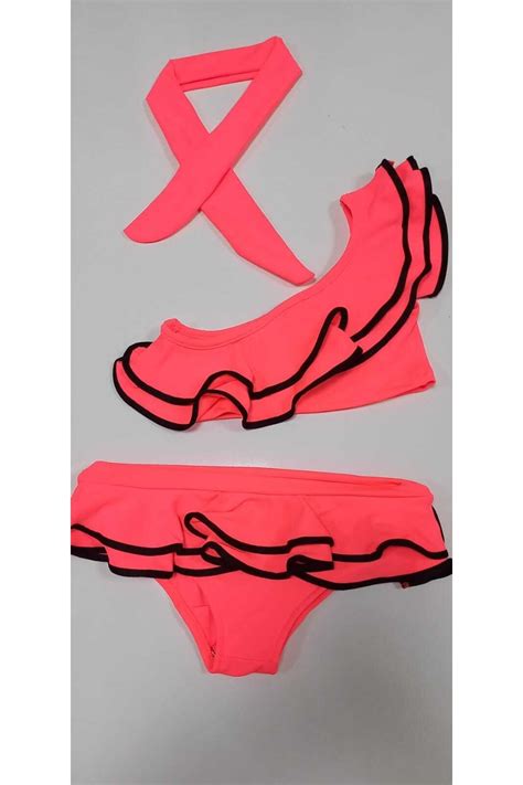 ÖYKÜ KİDS 3 Parça Kız Çocuk Bikini Mayo Bandanalı Fırfırlı Fiyatı Yorumları Trendyol