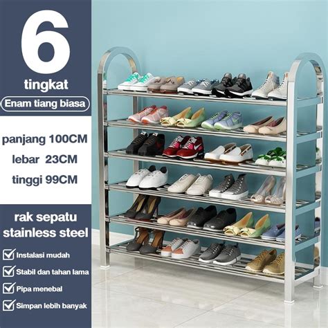 Rak Sepatu Stainless Steel Tempat Sepatu Sandal Multifungsi Rak Sepatu