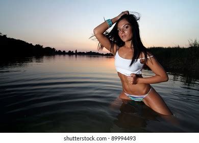 Sexy Brunette Woman Water Sunset Erotic Stock Photo 89994493 Shutterstock