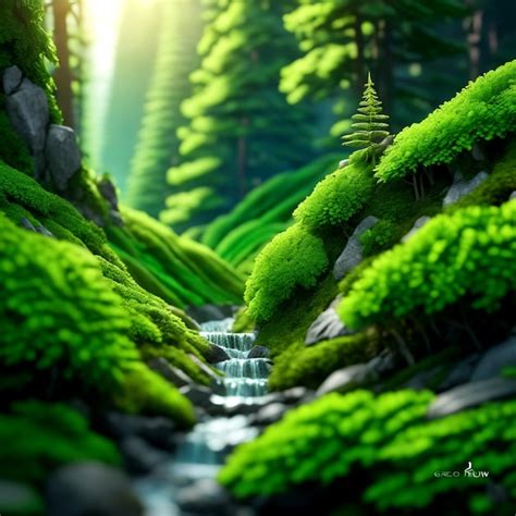 Premium Ai Image Vector Green Forest Landscape With Mountain