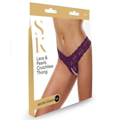 Secret Kisses Purple Lace And Pearls Crotchless Thong M L Sex Toy HotMovies