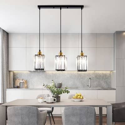 Modern Linear Pendant Lighting with Rectangle Clear Crystal Shade ...