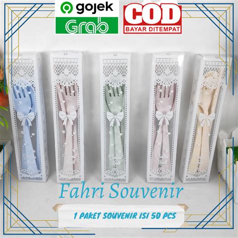 Jual Souvenir Nikah Sendok Garpu Sumpit Set Plastik Go Green Lokal