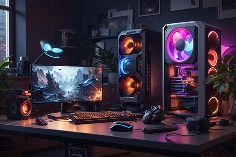 Premium AI Image | Gaming desktop pc computer setup gamer illustration