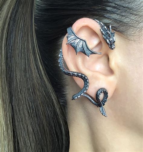 SINGLE Dragon Earring Cuff With Large Wing, Dragon Earring, Dragon Ear
