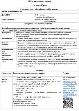 Поурочное планирование по математике в 1 классе