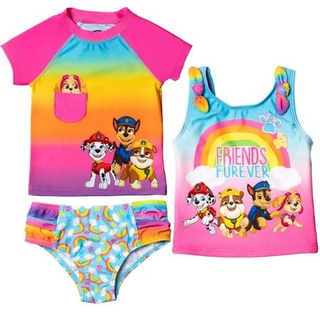 Paw Patrol Chase Marshall Rubble Skye Little Girls 3 Piece Rash Guard ...