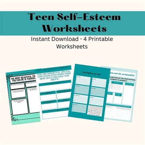 Teen Girl Self Esteem Building Worksheets Blue Set Etsy