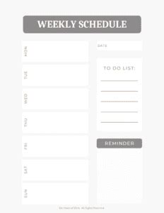 Free Printable Weekly Schedule A Peace Of Werk By Eliza Todd Free