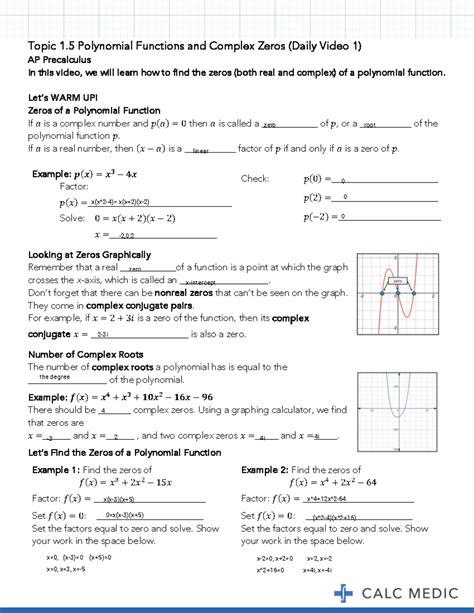 Topic 1 5 Guided Notes Topic 1 5 Polynomial Functions And Complex