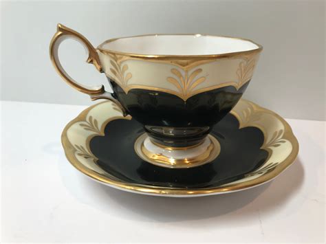 Antique Royal Albert Tea Cup and Saucer, Malvern Shape, Black Gold Cup ...