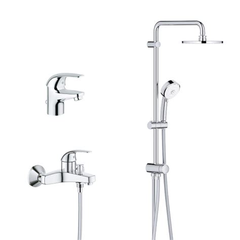 Комплект смесителей для ванной с душевой стойкой Grohe Euroeco Tempesta ...