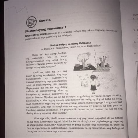 Panuto Sagutin Ang Mga Gabay Na Tanong Sa Iyong Sagutang Papel 1