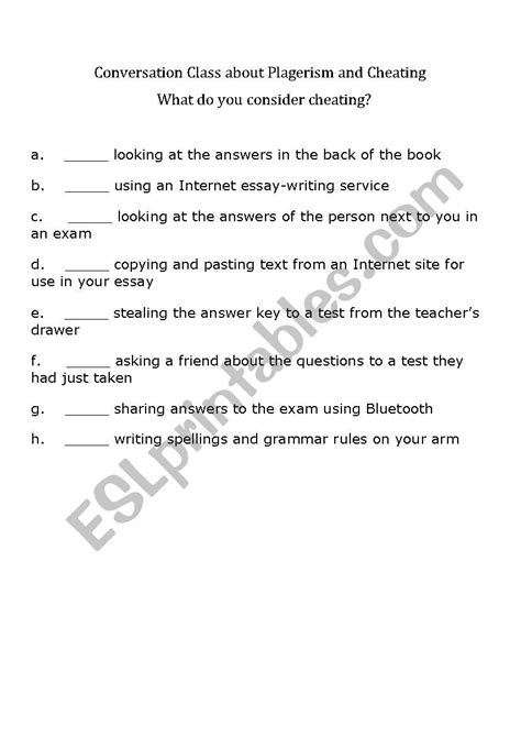 Conversation Class About Cheating And Plagerism Esl Worksheet By Tcschmu