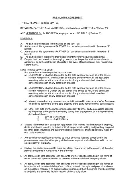 Free Printable Prenuptial Agreement Templates Pdf Word Simple