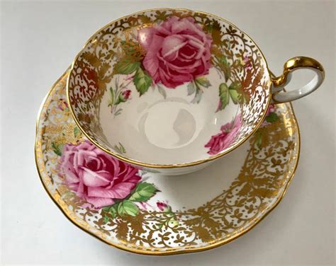 Aynsley Cabbage Rose China Tea Cup Saucer Etsy