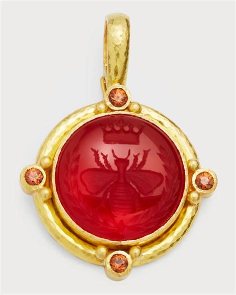 Elizabeth Locke 19k Carnelian Queen Bee Pendant Neiman Marcus