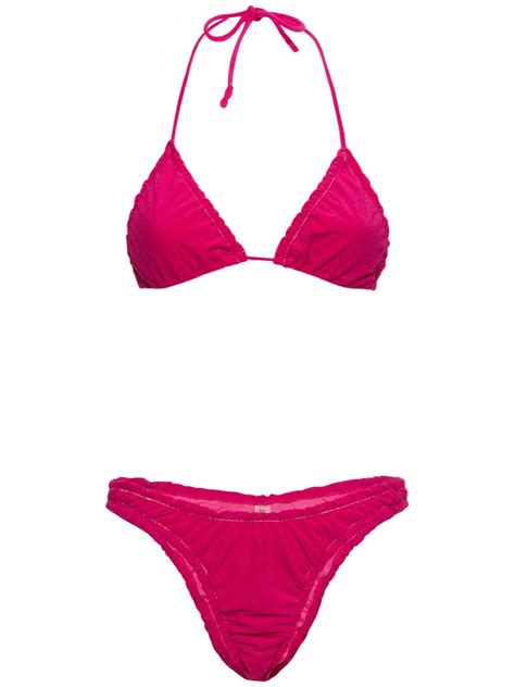 Reina Olga Guia Solid Terry Triangle Bikini In Fuchsia Modesens