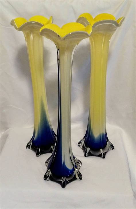 Vintage Blown Glass Blue White And Yellow Cased Eiffel Tower Etsy